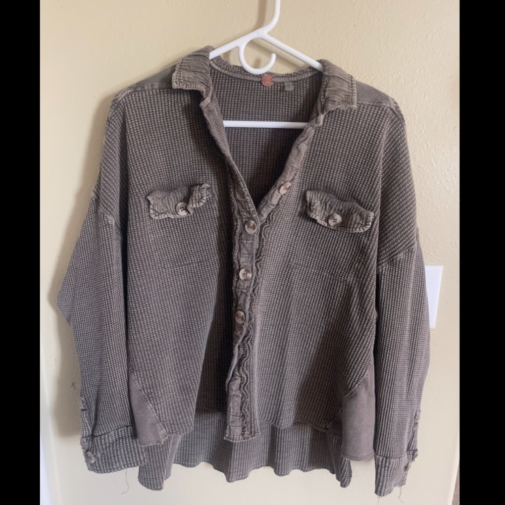 Free people waffle knit button down
